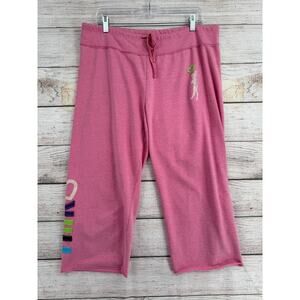 Disney Parks Tinkerbell Embroidered Cropped Sweatpants Womens Large Pink